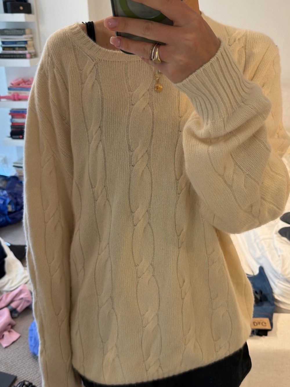 Loro Piana Cream Cable-Knit Crewneck Sweater